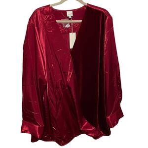 NWT Anthropologie Pleione‎ Split Neck Red Metallic Blouse